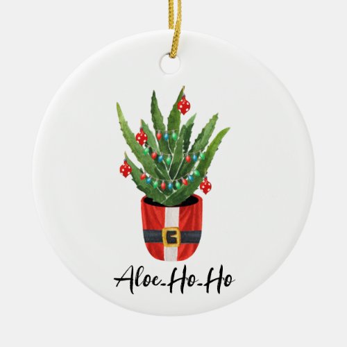 Aloe Ho Ho Santa Houseplant Christmas Ceramic Ornament