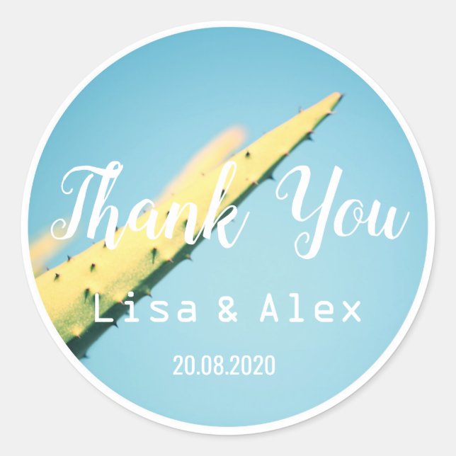 Aloe Thorns Pale Green Thank You Wedding Sticker (Front)