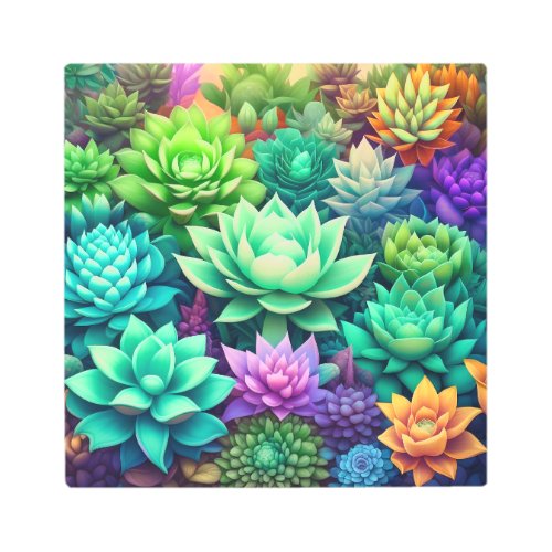 Aloe Vera and Succulents Collage   Metal Print