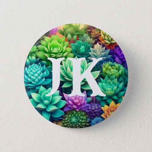 Aloe Vera and Succulents Collage Monogrammed Button