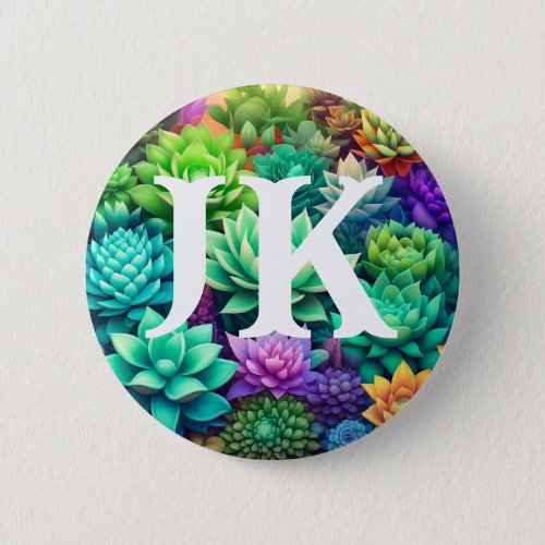 Aloe Vera and Succulents Collage Monogrammed Button