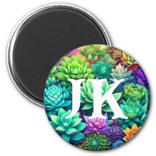 Aloe Vera and Succulents Collage Monogrammed Magnet