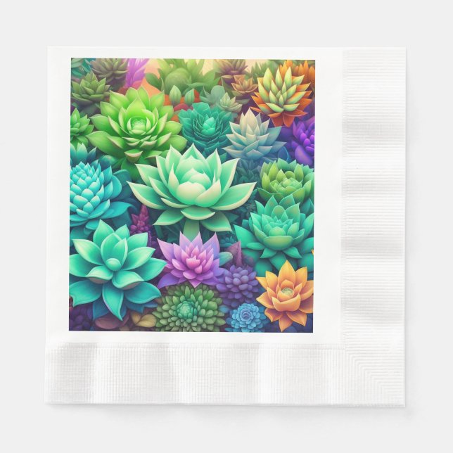 Aloe Vera and Succulents Collage Napkins (Front)