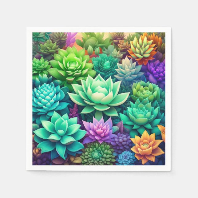 Aloe Vera and Succulents Collage Napkins (Front)