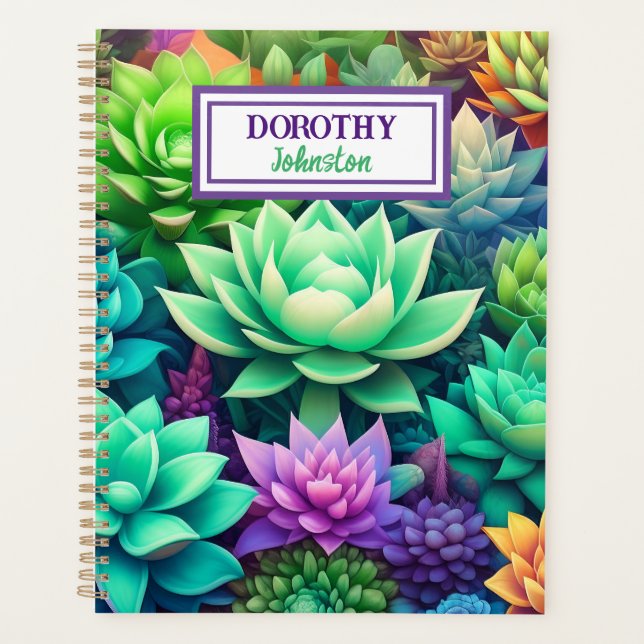 Aloe Vera and Succulents Collage Personalized Planner (Front)