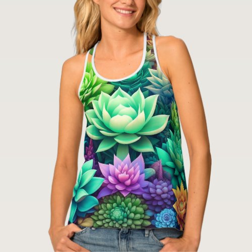 Aloe Vera and Succulents Collage   Tank Top