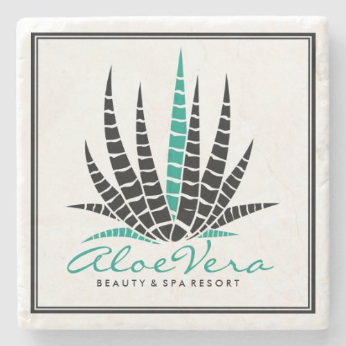 Aloe Vera Black  Teal Illustration Spa Resort Stone Coaster