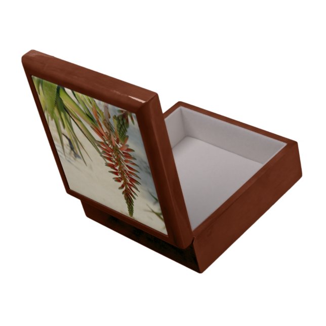 Aloe Vera Blossom Photo Tile Gift Box, Golden Oak Keepsake Box (Back Open)