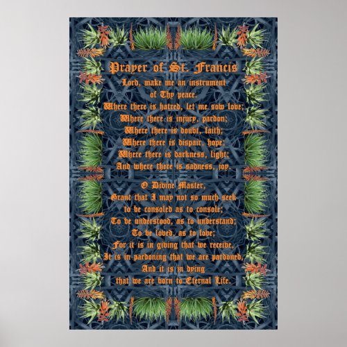 Aloe Vera Border with Prayer of St Francis Poster