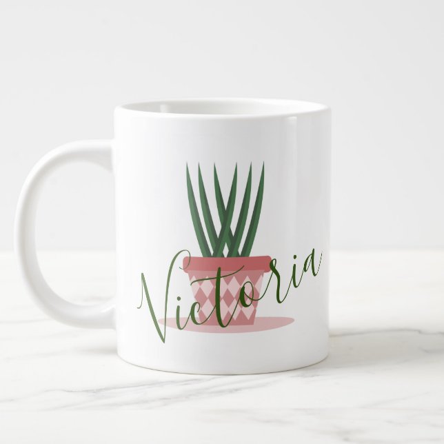 Aloe Vera Cactus Illustration Name Giant Coffee Mug (Left)