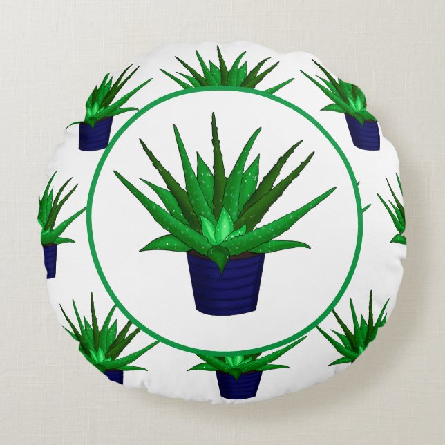 Aloe Vera Hand drawn Plant  Round Pillow (Front)