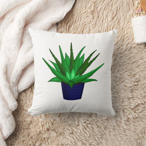 Aloe Vera Hand drawn Plant Throw Pillow