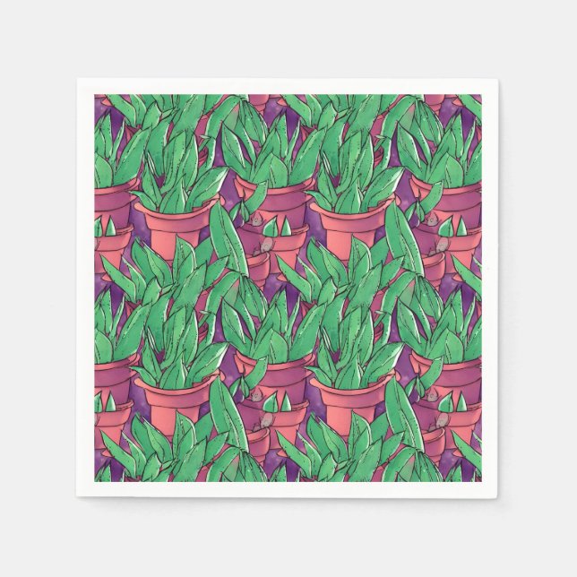 Aloe Vera in Pots Pattern Napkins (Front)