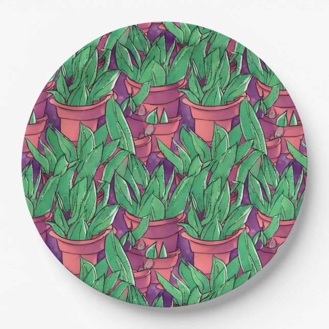 Aloe Vera in Pots Pattern Paper Plates (Front)