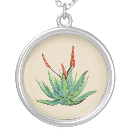 Aloe Vera Large Silver Plated Round Necklace