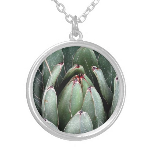 Aloe Vera Photo  Silver Plated Round Necklace