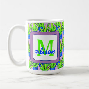 Aloe Vera Plants Pattern Monogrammed Coffee Mug