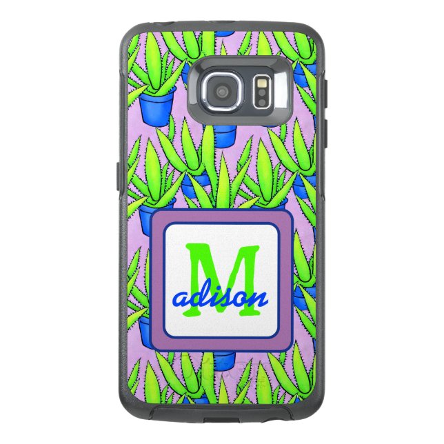 Aloe Vera Plants Pattern Monogrammed OtterBox Samsung Galaxy Case (Back)