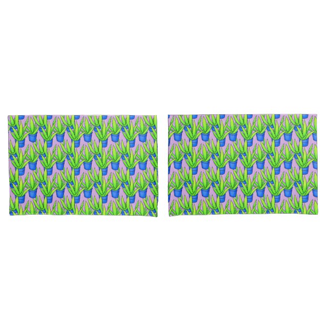 Aloe Vera Plants Pattern Monogrammed Pillow Case (Front-Set)