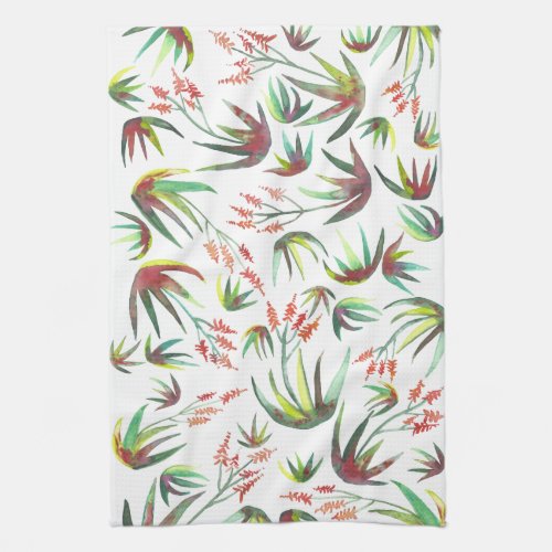 Aloe Vera Succulent Blooms Garden Watercolor Kitchen Towel