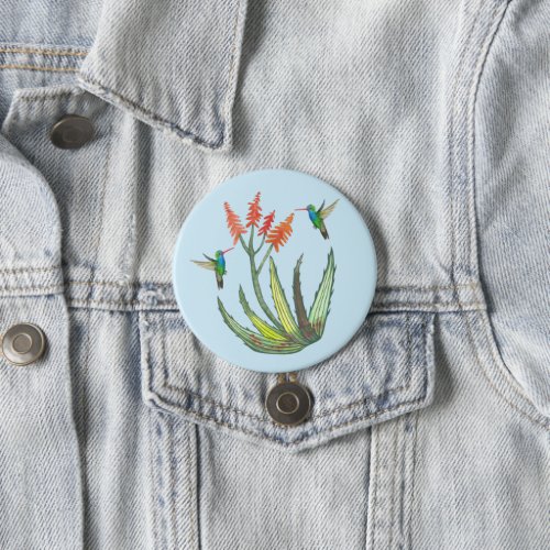 Aloe Vera Succulent Flower Hummingbirds Watercolor Button