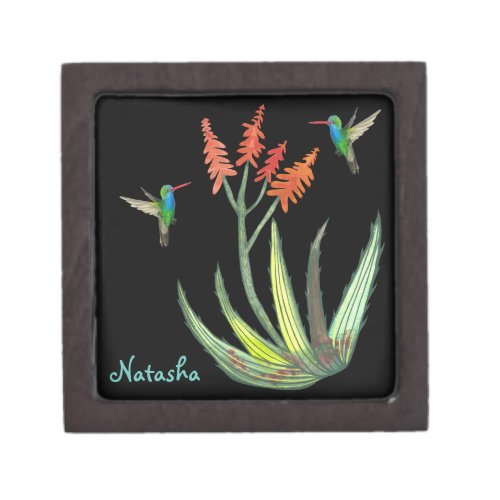 Aloe Vera Succulent Hummingbirds Watercolor CUSTOM Gift Box