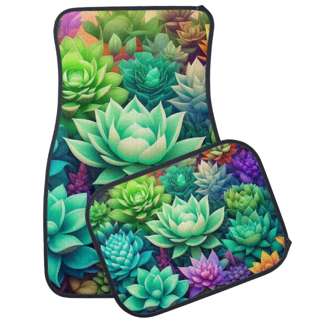 Aloe Vera Succulents Sage Green Car Floor Mat (Set)