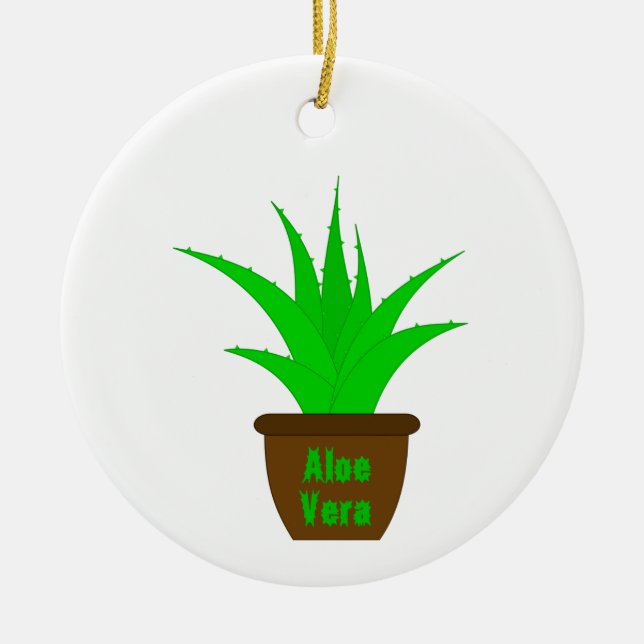 Aloe Vera with a Label Ceramic Ornament (Front)
