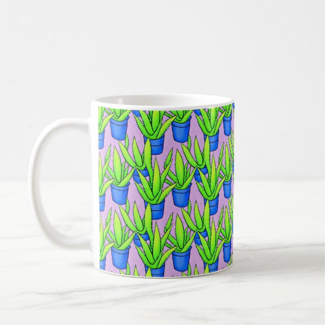 Aloe Very Plants with Purple Background Coffee Mug (Left)