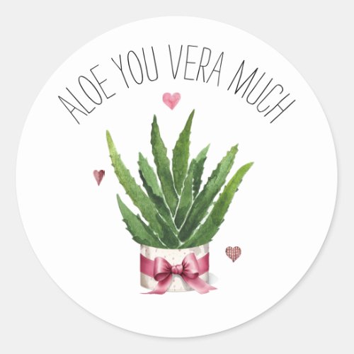 Aloe You Vera Much Pun Classroom Valentine  Classic Round Sticker