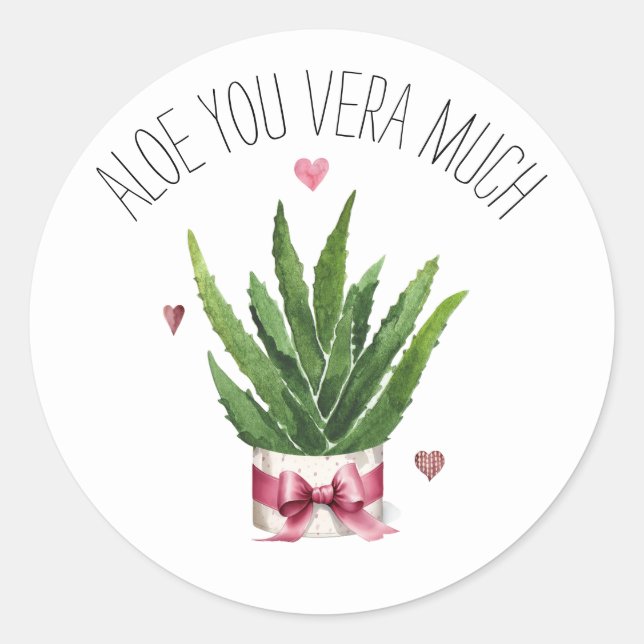 Aloe You Vera Much Pun Classroom Valentine  Classic Round Sticker (Front)