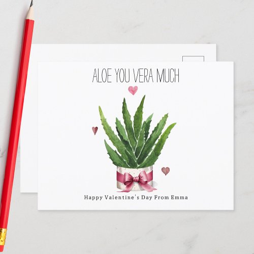 Aloe You Vera Much Pun Classroom Valentine  Postcard