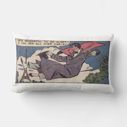 Aloft in Paris Vintage Comic Book Illustration Lumbar Pillow