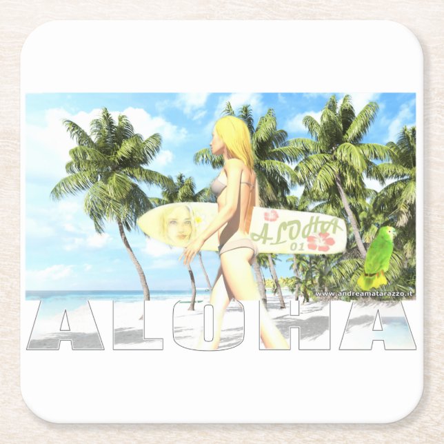 Aloha 01   square paper coaster (Front)