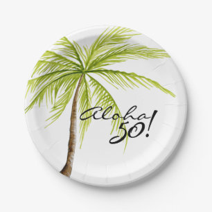 Aloha 50th Birthday Adult Palm Tree Beach Party Paper Plates