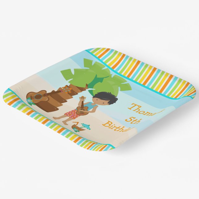 Aloha African American Boy Party Paper Plates (Angled)