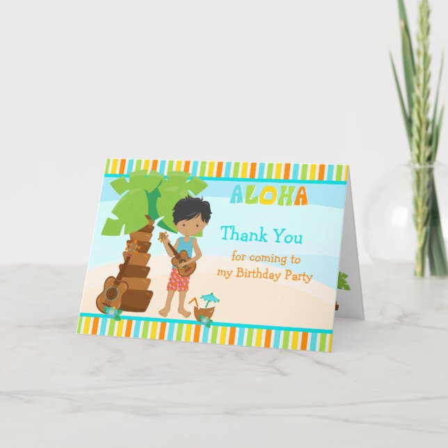 Aloha African American Boy Thank You Card (Front)