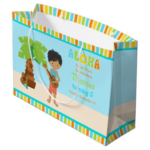 Aloha African American Boy Thank You Large Gift Bag