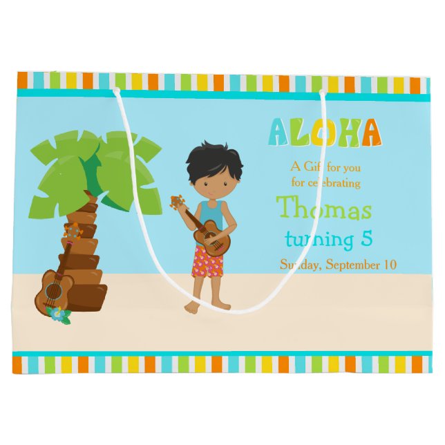 Aloha African American Boy Thank You Large Gift Bag (Back)