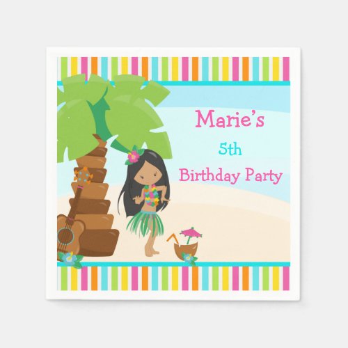 Aloha African American Girl Birthday Party Napkins