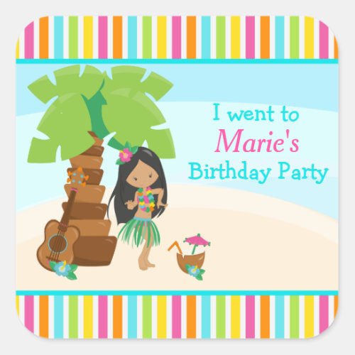 Aloha African American Girl Birthday Party Square Sticker