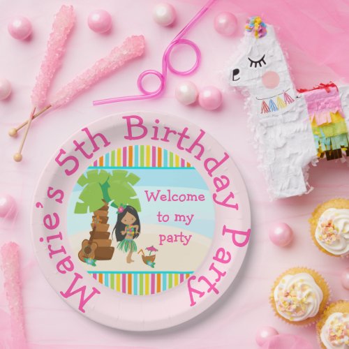 Aloha African American Girl Party Paper Plates