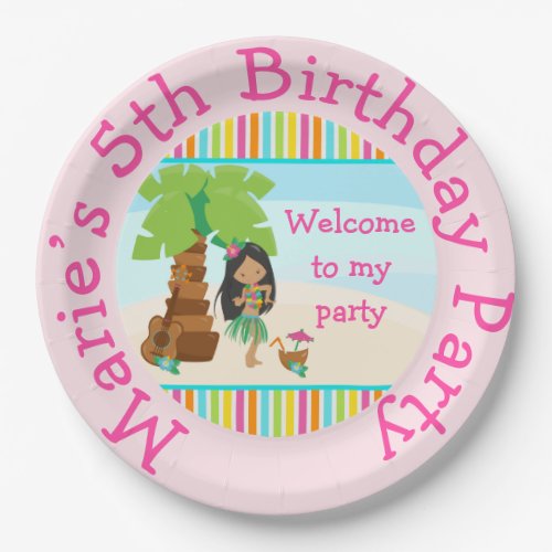 Aloha African American Girl Party Paper Plates