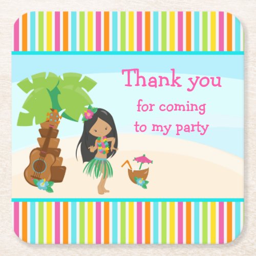 Aloha African American Girl Thank you for coming Square Paper Coaster