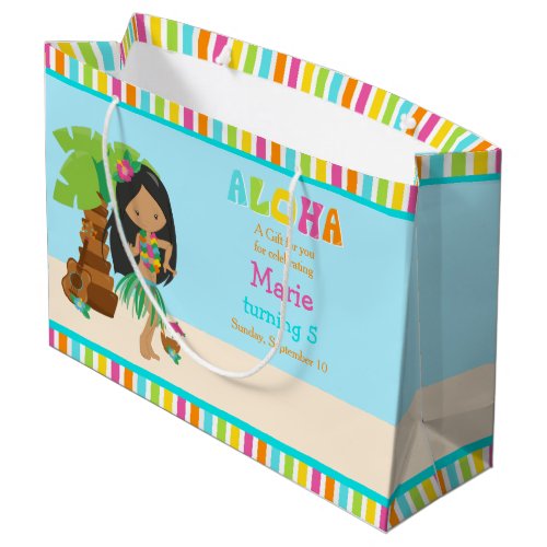 Aloha African American Girl Thank You Large Gift Bag