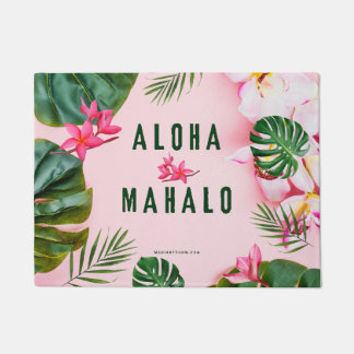 ALOHA AND MAHALO - PINK GREEN - DOOR MAT RUG