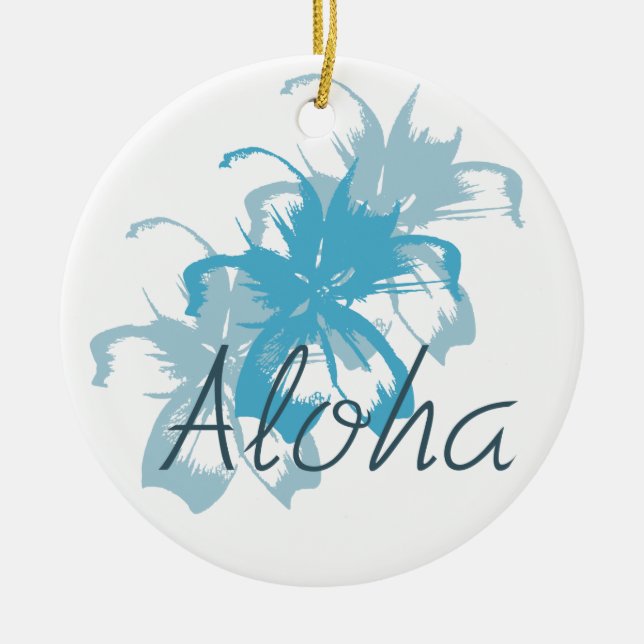 Aloha Aqua Blue Floral Ceramic Ornament (Front)