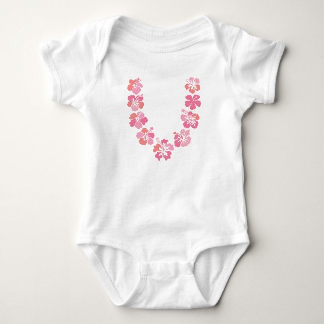 Aloha Baby Bodysuit: Coral Hibiscus Lei Baby Bodysuit (Front)