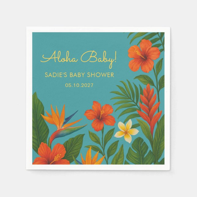 Aloha Baby! Chic Tropical Baby Shower Napkins (Front)