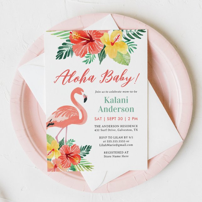 Aloha Baby Flamingo Baby Shower Invitation (Creator Uploaded)
